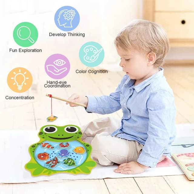 Detalle de Vicloon set pesca magnetica in legno con 10 pesci e 2 canne da pesca