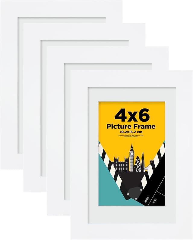 Detalle de Egofine 6x4 Solid Wood Photo Frames (White) – Set of 4 with Acrylic Glass, Wall & Table Display