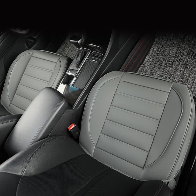 Detalle de Vankerful 2 Pack Leather Front Car Seat Covers (Grey) – bottom seat cushion protectors with anti-slip edge