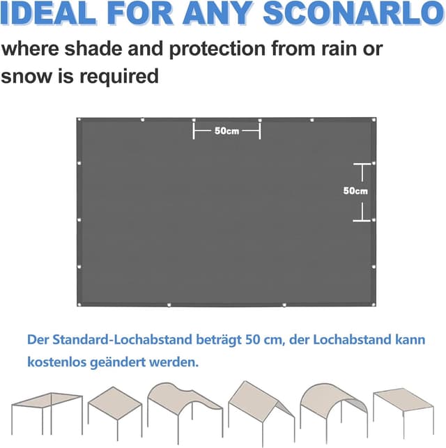Detalle 2 de HaiTaoSy Sonnensegel wasserdicht rechteckig mit Ösen (nach Maß) – 95% UV-Schutz, Dunkelgrau, 1,5 x 2 m