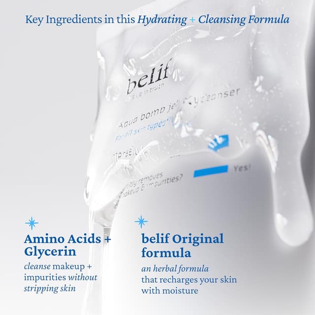 Detalle de belif Aqua Bomb Hydrating Jelly Cleanser – nettoyant visage gelée moussante hydratant (160 ml)