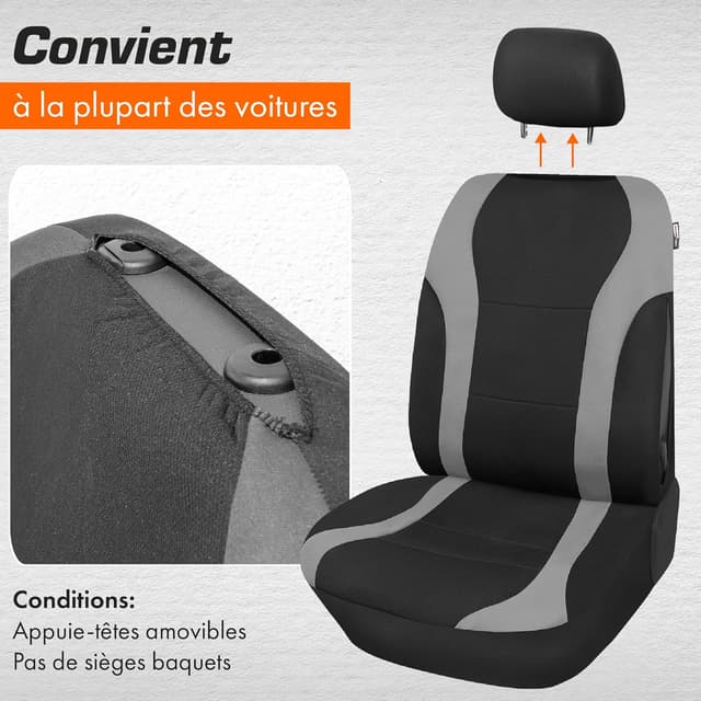 Detalle 2 de upgrade4cars housses de sièges auto avant universelles noir et gris (lot de 4)