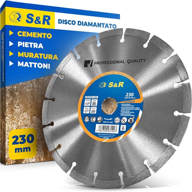 Detalle de S&R Disco Diamantato per smerigliatrice 230 x 22,2 mm Turbo a taglio a secco