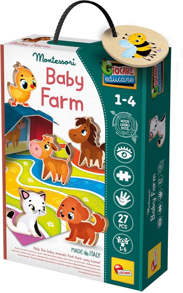 Detalle de Liscianigiochi Montessori Wood Baby Farm – Holzpuzzle mit 15 Teilen ab 2 Jahren