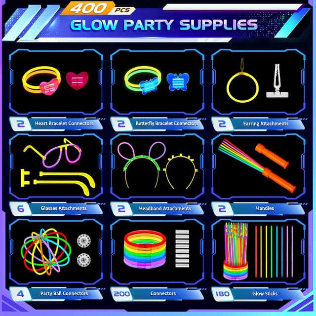 Thumbnail 1 de Knicklichter Party Set 400 Stück mit 180 Stäben