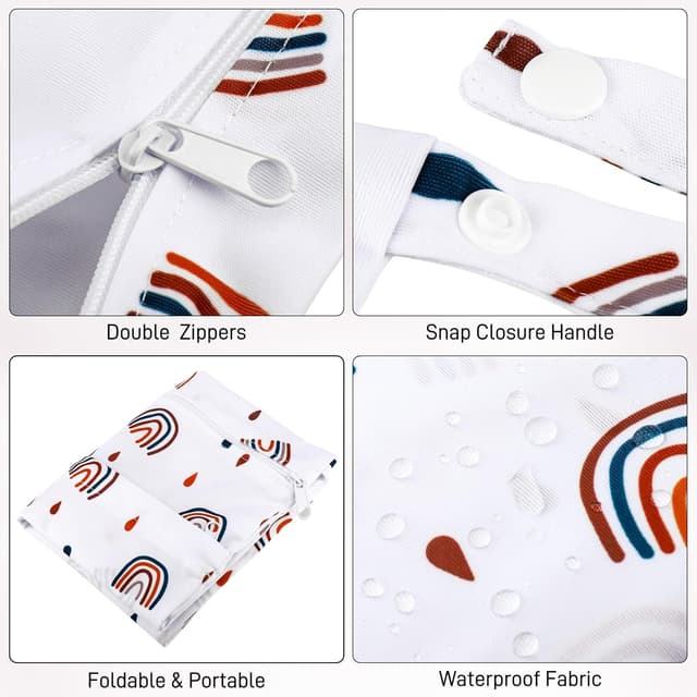 Detalle de Zocipro 3er Wetbag Set für Stoffwindeln (Nass- und Trocken-Taschen) mit Reißverschluss, Regenbogen