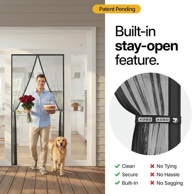 Detalle de AUGO Magnetic Screen Door (38 x 83 in) — Self Sealing, Heavy Duty, Hands-Free Mesh Partition