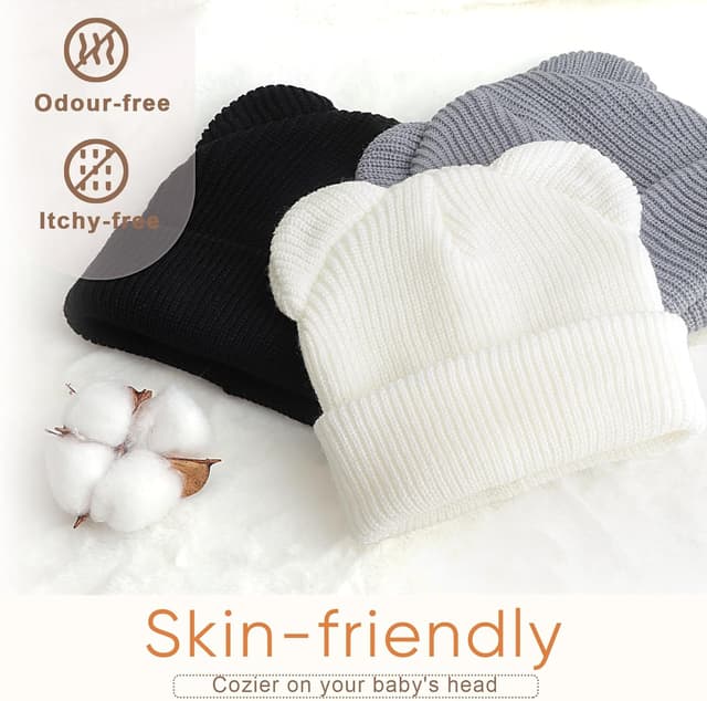 Detalle de DRESHOW Toddler Beanie Baby Winter Hat with Bear Ears (Acrylic, Double Layer) for 0–24 Months