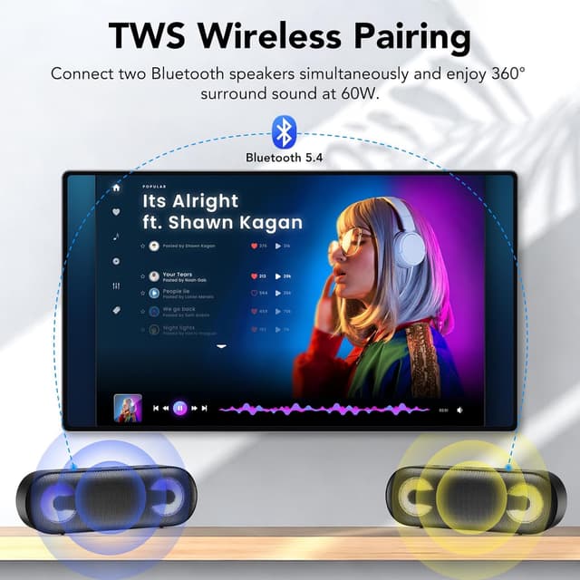 Detalle 1 de IKT Portable Bluetooth Speaker with Lights (BT 5.4, IPX7) for Home, Party & Outdoor