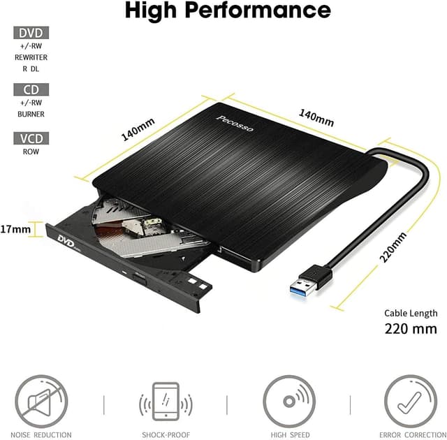 Detalle de Pecosso Externe CD/DVD Laufwerk USB 3.0 đź’˝