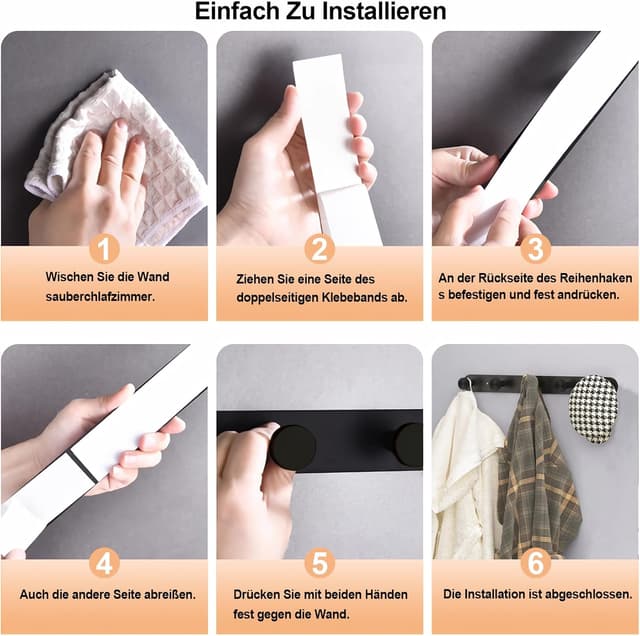 Detalle de Loputon Garderobenhaken aus Edelstahl mit 5 Haken (Wandgarderobe, schwarz) – zum Ordnen von Jacken & mehr