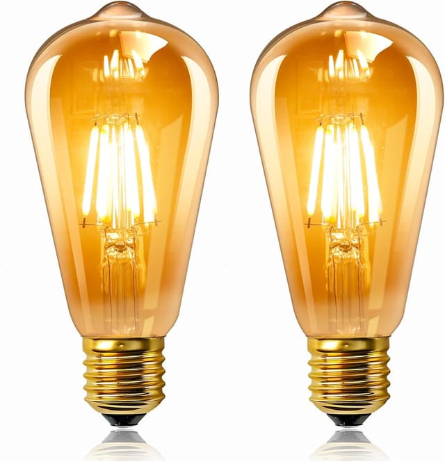Detalle de Coppia lampadine LED vintage Edison E27 ST64 6W (equivalente 60W), vetro ambrato 2200K, non dimmerabili
