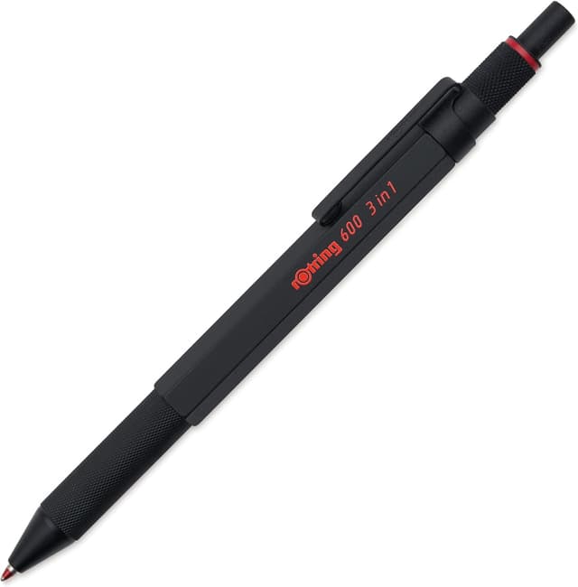 Detalle de rOtring 600 stylo 3-en-1 — bille noire/rouge + porte‑mine 0,5 mm ✏