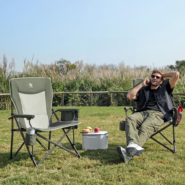 Detalle de EVER ADVANCED faltbarer Campingstuhl XL bis 230 kg mit Seitentasche und Getränkehalter