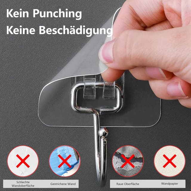 Detalle de Latoxcaa große Klebehaken „Extra Stark“ (20 kg max) – transparent, ablösbar, 10 Stück für Bad und Küche