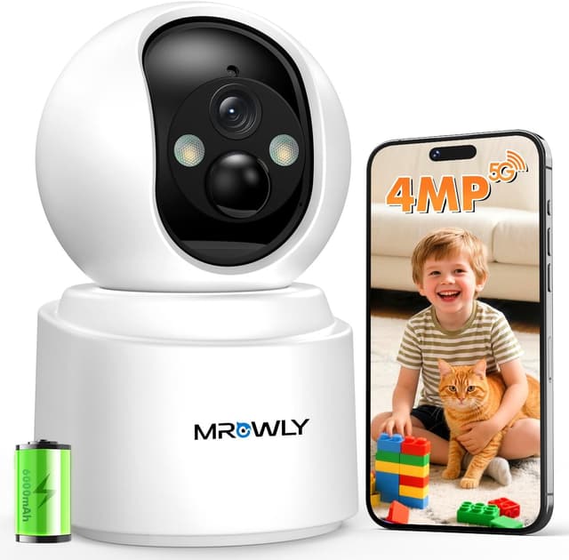 Detalle de Mrowly 4MP 2.5K Telecamera WiFi interna senza fili con batteria 6000 mAh, visione notturna a colori e audio bidirezionale