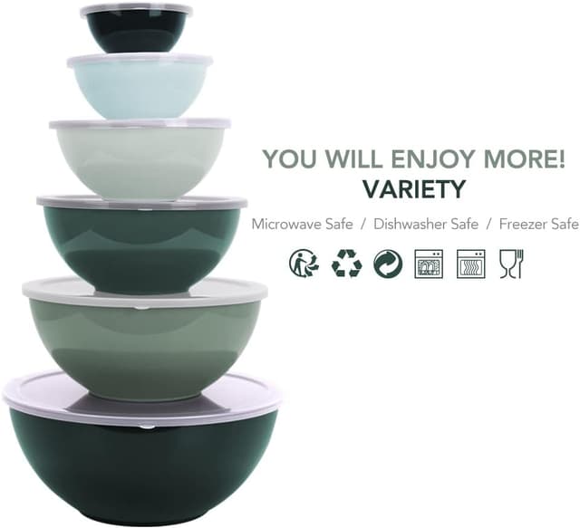 Detalle de BoxedHome 12-teiliger Salatschüssel-Set mit Deckeln (BPA-frei), stapelbar – für Küche, Camping & mehr