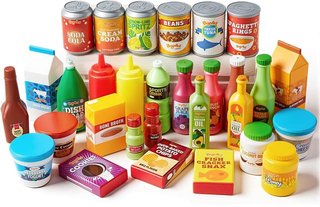 Detalle de JOYIN 30pc Play Food Grocery Cans Set (kitchen accessories) for ages 2–5