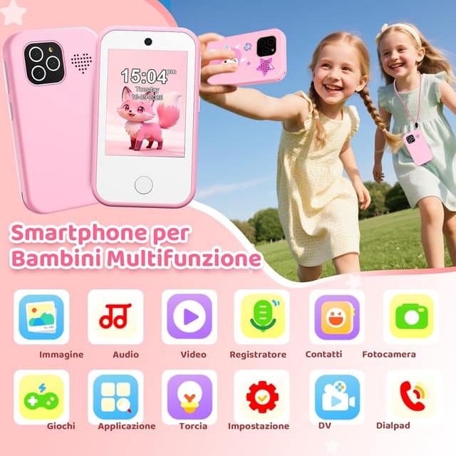 Detalle 2 de CHAKEYAKE Telefono per Bambini 4G sbloccato con schermo touch HD da 2,8" e fotocamere dual (rosa)