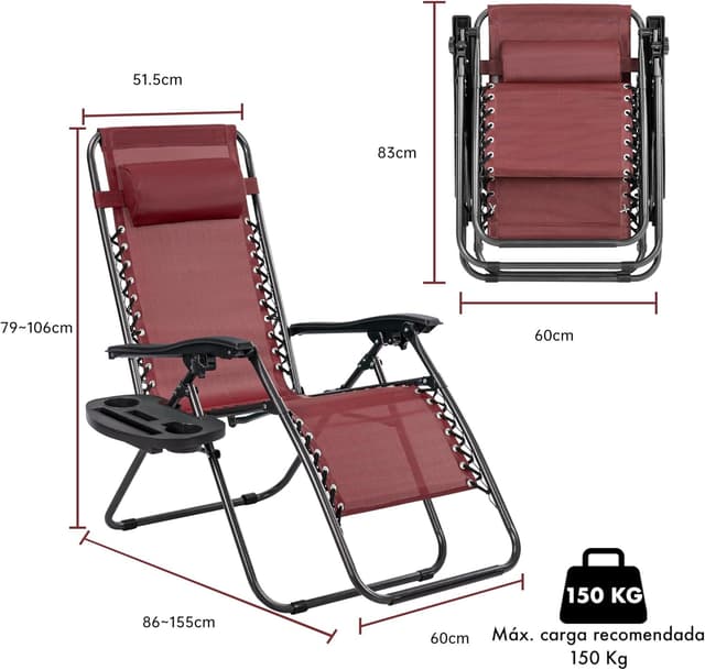 Detalle de T-LoVendo Pack 2 Tumbonas Gravedad Zero BORGOÑA