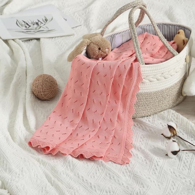 Detalle de Loyfoky Baby Cellular 100% Cotton Breathable Blanket (100 x 80cm) – Pink