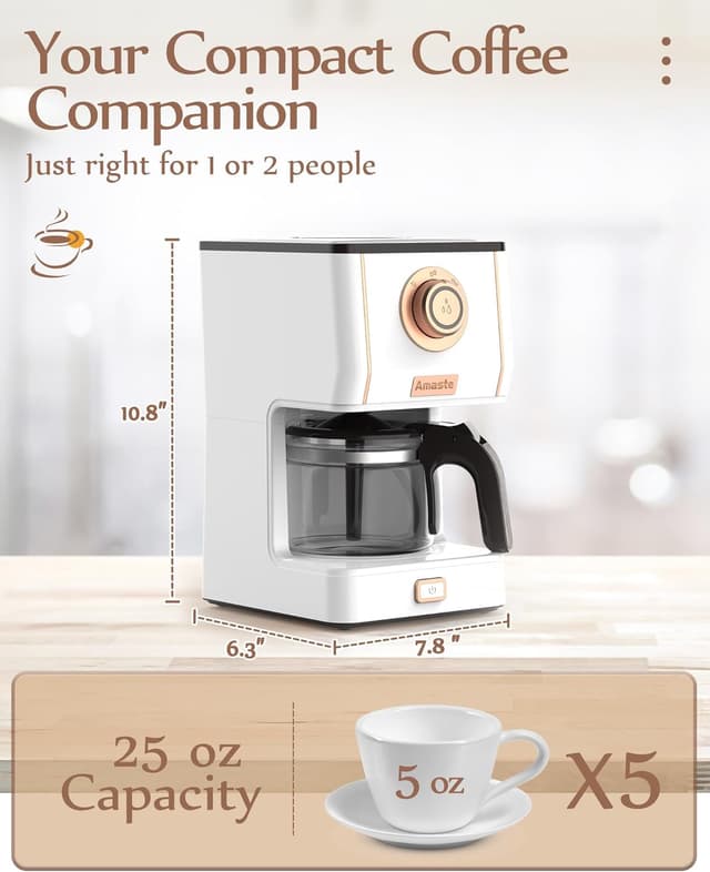 Thumbnail 6 de Amaste Retro Style Coffee Machine with 25 Oz Glass Carafe, Reusable Filter & 3 Brewing Modes (White with Rose Gold)