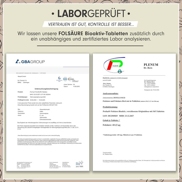 Detalle de Folsäure BIOAKTIV 400 µg (365 Tabletten) mit Biofolate® L-5-MTHF – vegan & laborgeprüft