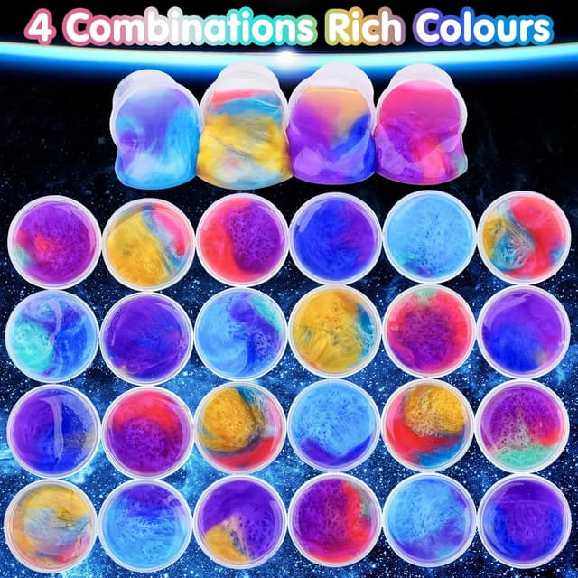 Detalle de 24 Pack Galaxy Slime Kit – Galaxy slime cups for party favours, classroom rewards and goodie bags
