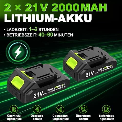 Thumbnail 6 de VOERJIA Desbrozadora a Batería 21V 850W (Pro) con pantalla LCD, 2 baterías 2.0Ah y rotocortabordes 4-en-1