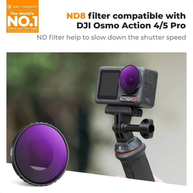 Detalle 2 de K&F Concept ND8 filter for DJI Osmo Action 5 Pro / Action 4 / Action 3 – 3-stop neutral density (optical glass)