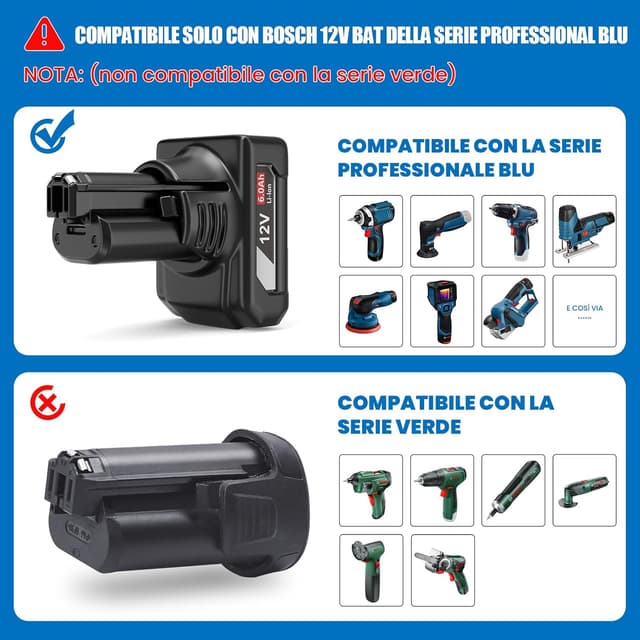 Detalle 2 de HTongD Batteria di ricambio 12 V 6,0 Ah agli ioni di litio (2 pezzi) compatibile con Bosch BAT420 e serie 12V