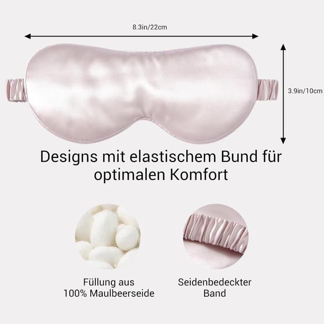 Detalle de LaCourse 22 Momme Schlafmaske aus 100% Maulbeerseide (rosa) – komplett verdunkelnd & weich
