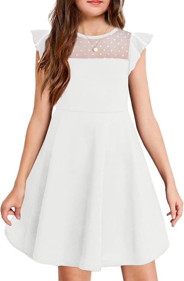 Detalle de Robe d’été Arshiner pour filles (6 à 13 ans) en maille trapèze à manches à volants et poches