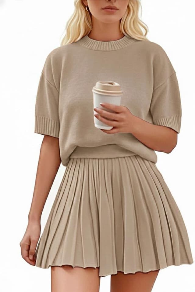 Thumbnail 6 de Jenisso Women’s 2-Piece Outfit Set (Short Sleeve Crewneck Knit Top + Pleated Mini Skirt)