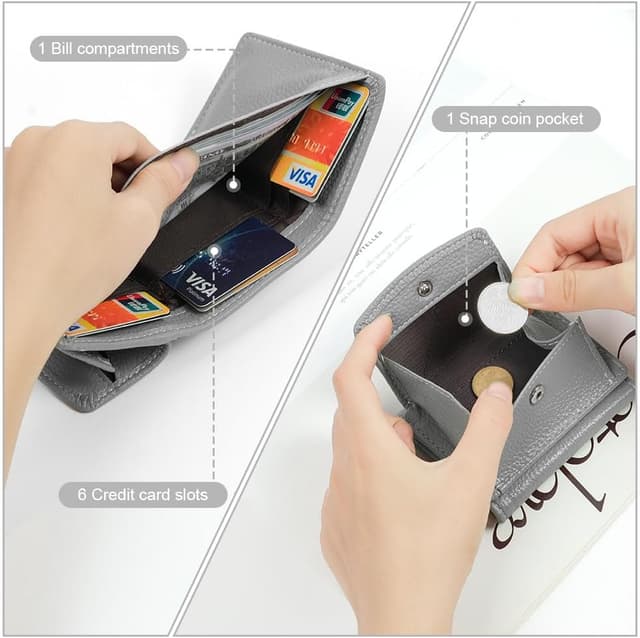 Detalle 2 de Aucuu portafoglio donna piccolo in pelle con portamonete e RFID, pieghevole compatto