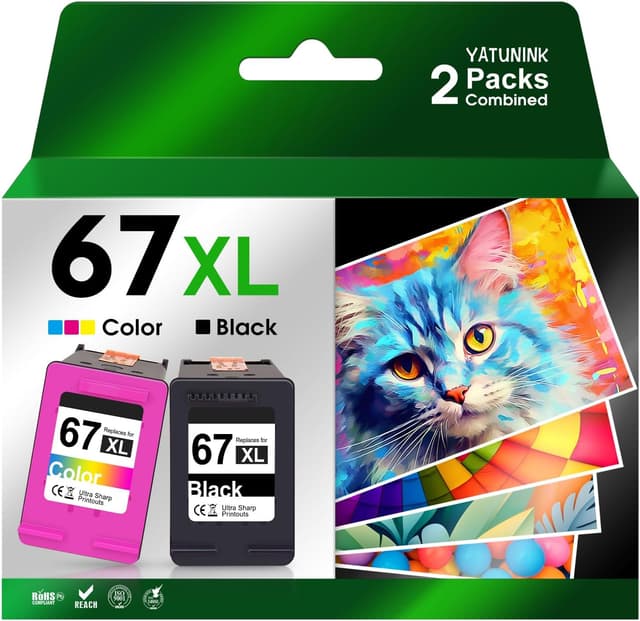 Detalle de YATUNINK 67XL Ink Cartridges Combo Pack (Black & Tri-Color) Compatible with HP 67 XL Printers