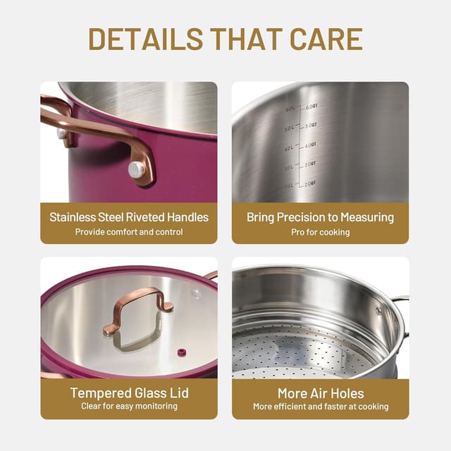 Detalle de CAROTE 8QT stainless stockpot for even heating