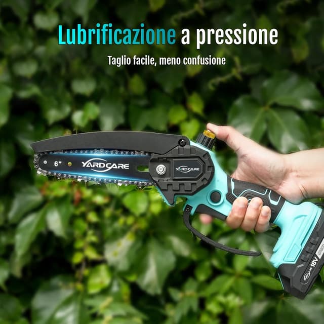 Detalle de YARDCARE Mini motosega a batteria da 6 pollici con pompetta olio e blocco di sicurezza