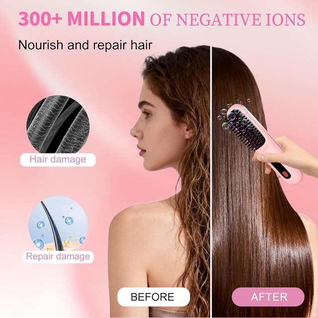 Detalle 2 de Go Brush Pro 2026 Portable Straightener Brush with LCD Temperature Display (Pink)