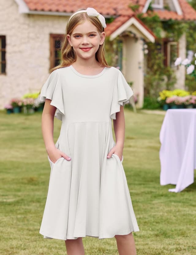 Detalle de Abito da bambina Arshiner con maniche a farfalla e gonna svasata (5-13 anni) in cotone