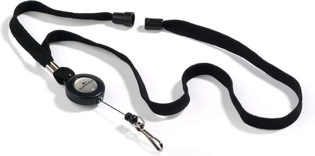 Detalle de Durable tour de cou avec enrouleur et mousqueton rétractable (cordon rétractable, anti-traction) Noir