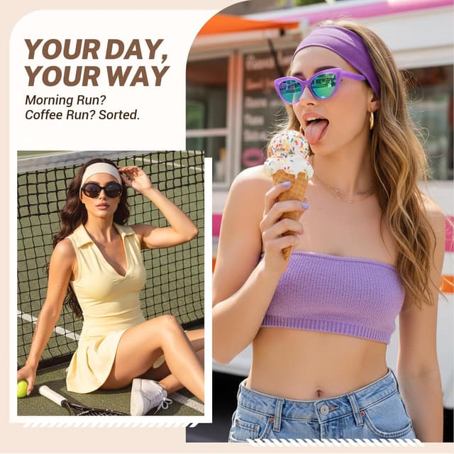 Detalle de Kavya Fasce per capelli unisex antiscivolo traspiranti (8 pezzi) – headband da sport e fitness, nere