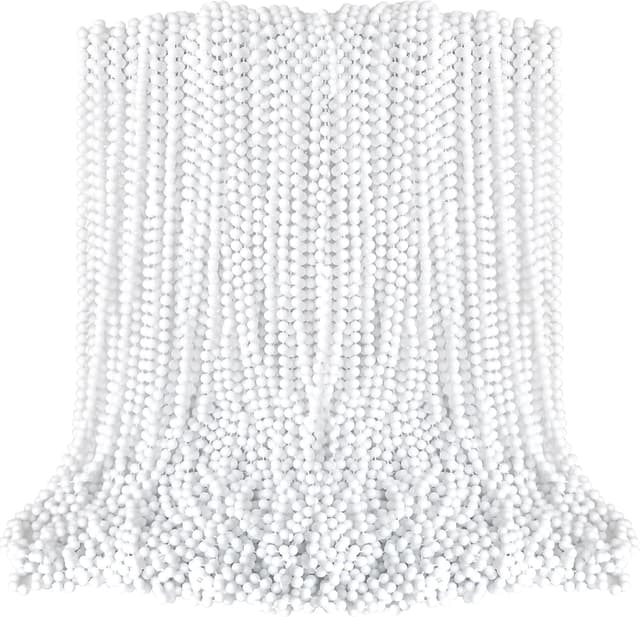 Detalle de EOBOH Beaded Necklace (100PCS) White Mardi Gras Beads, 33" Party Throw Favor