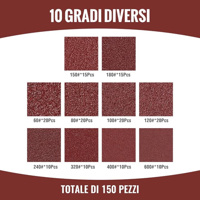 Detalle de WORKPRO set da 150 dischi abrasivi 125 mm con 8 fori e grane miste (60–600)