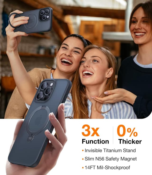 Thumbnail 6 de TORRAS Ostand Spin 360° Magnetic Stand Case for iPhone 15 Pro (MagSafe-compatible, Spin-Black)