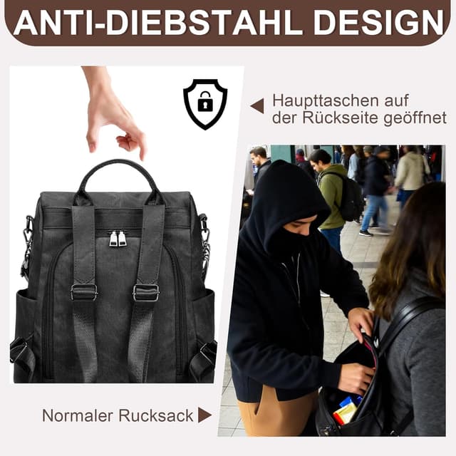 Detalle de Eshow Damen Cityrucksack 13,4 Zoll Anti-Diebstahl