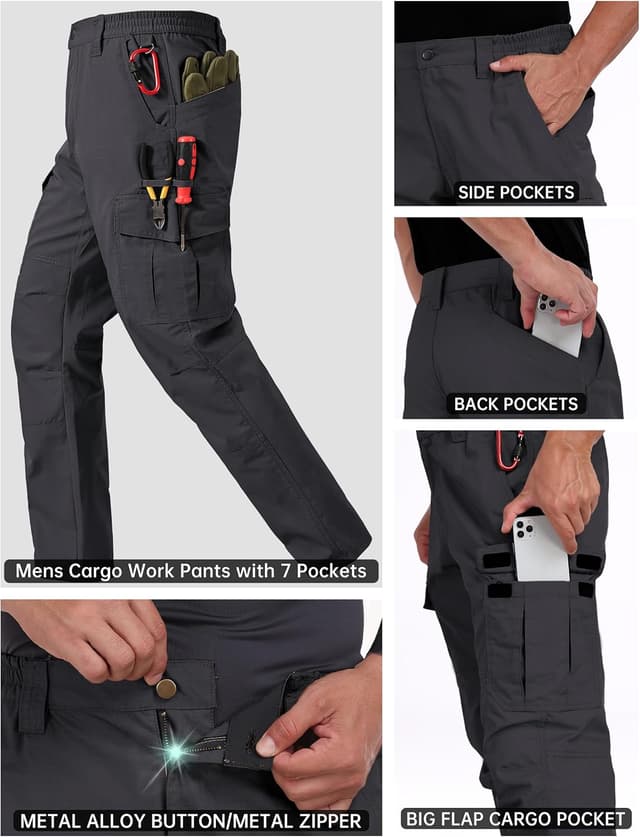Detalle de CNBQDD Men’s Waterproof Ripstop Cargo Work Pants (7 Pockets)