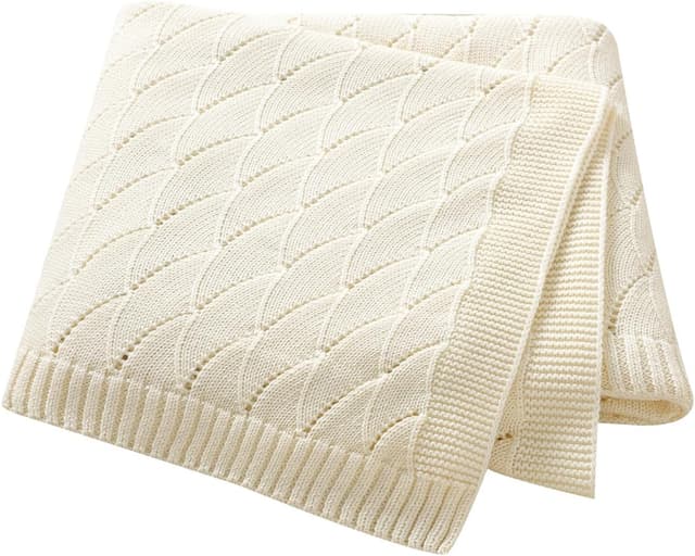 Detalle de Mimixiong Cotton Knit Baby Blanket 100 x 80 Cream