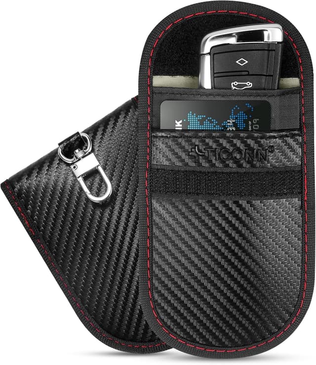 Detalle de TICONN 2PK Faraday Bags for Car Keys Fob (3.5 in x 5.0 in) — RFID/NFC Signal Blocking Anti-Theft Pouch (Carbon Fiber)