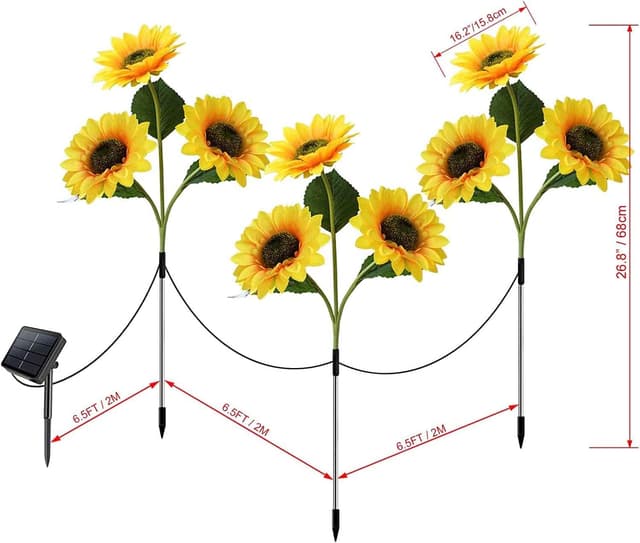 Detalle de Homeleo Upgraded 9-Flower Solar Sunflower Lights Outdoor Garden (Waterproof) – 3-Pack